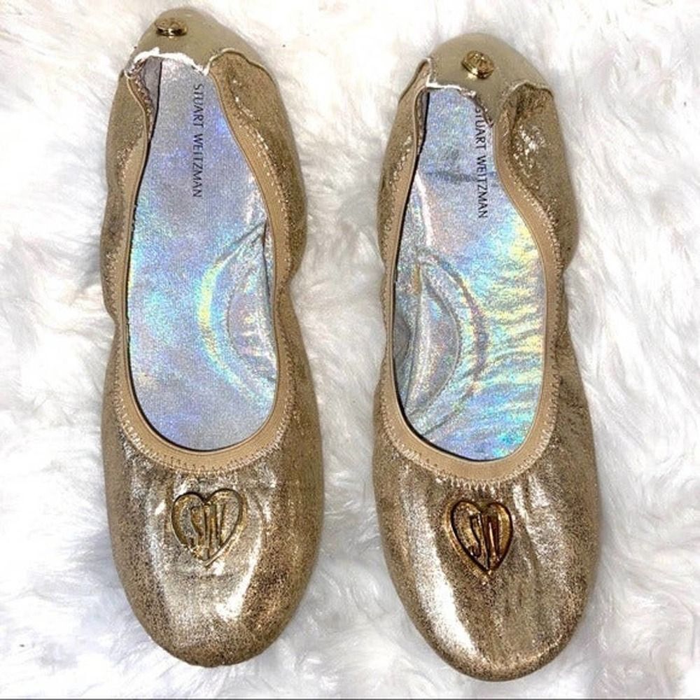 Stuart Weitzman Rose Ballet Gold Flats 5 !